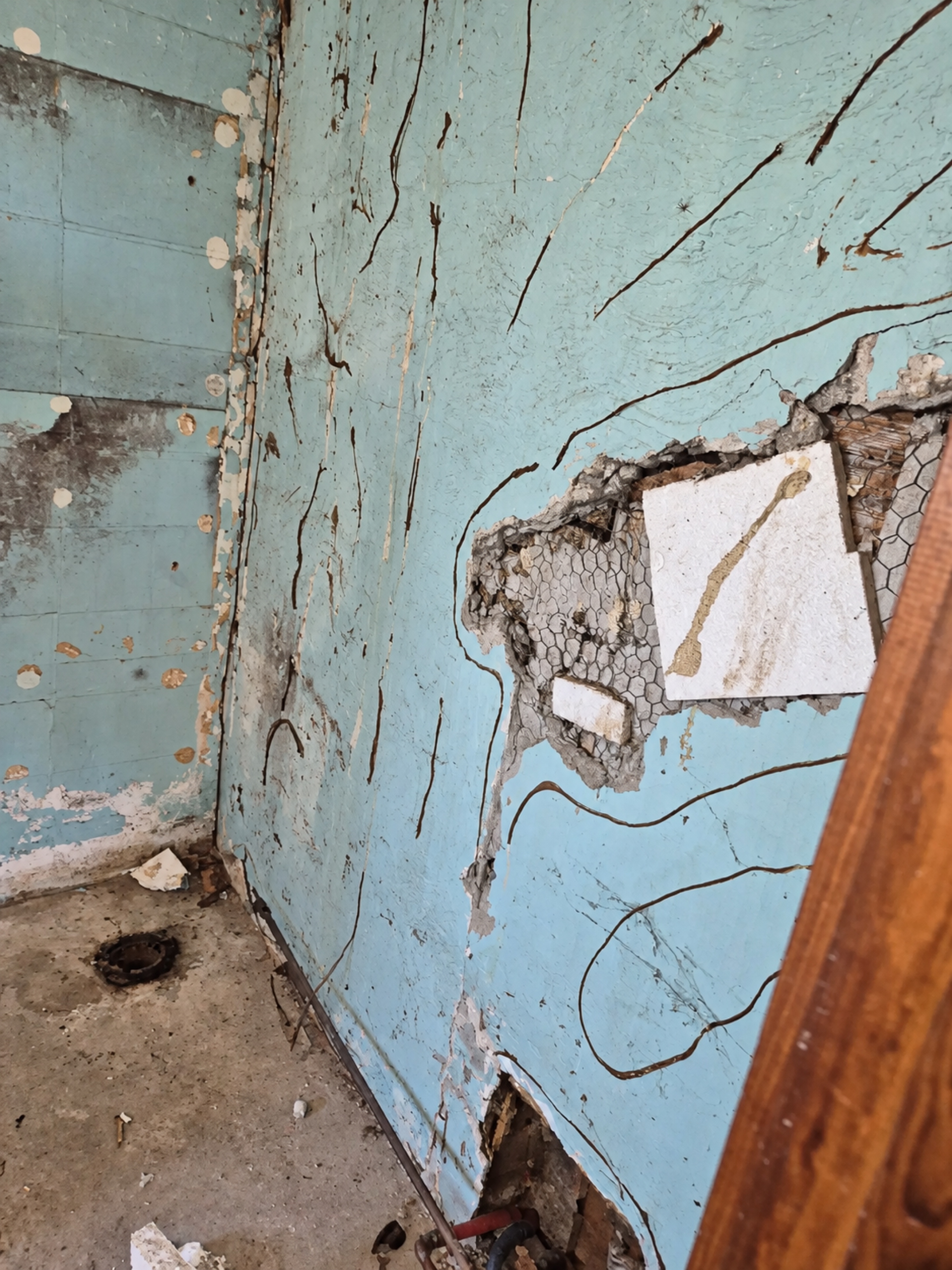 Basement wall opened during demolition